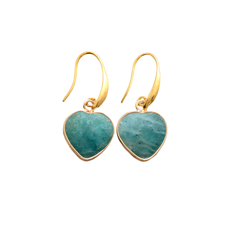 Amazonite Crystal Heart Drop Earrings