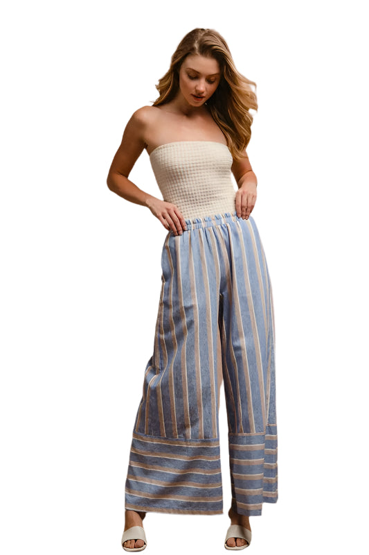 BiBi Striped Wide Leg Pants with Pockets