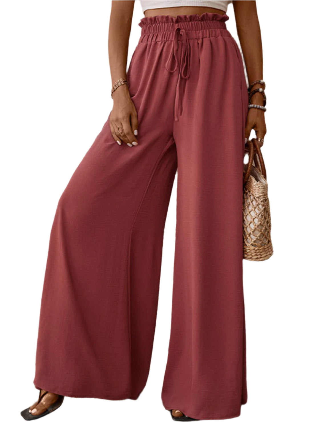 Perfee Frill Tied Wide Leg Pants