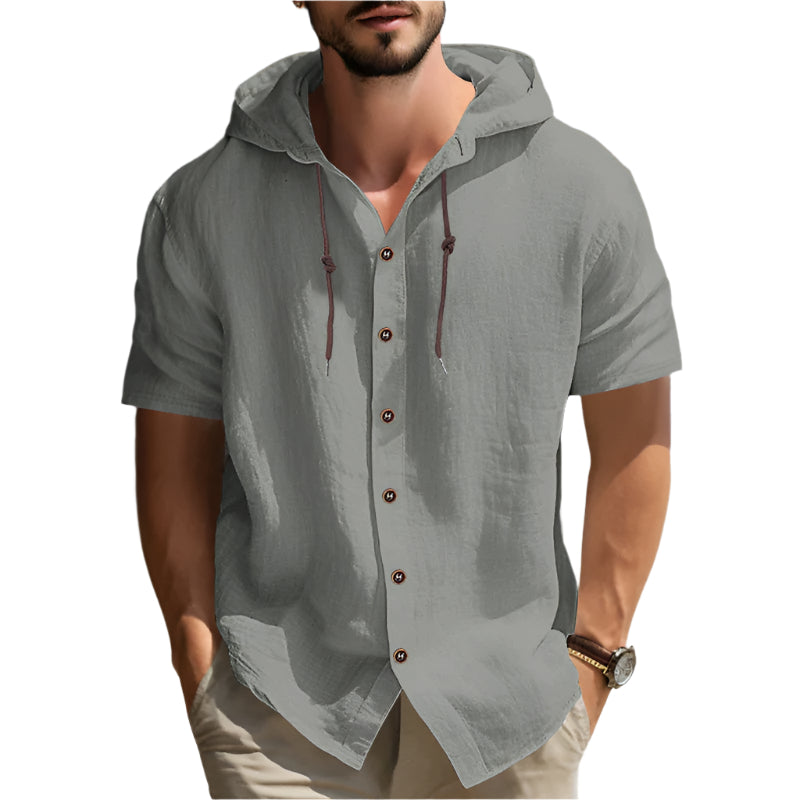 Men's Casual Button up Hooded Shirt