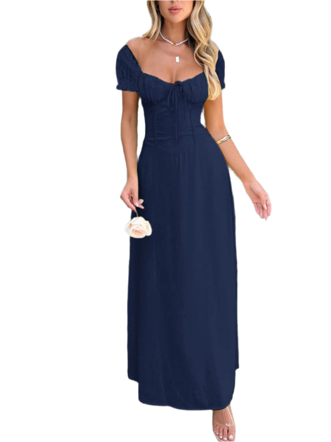 Devine Sweetheart Neck Short Sleeve Maxi Dress