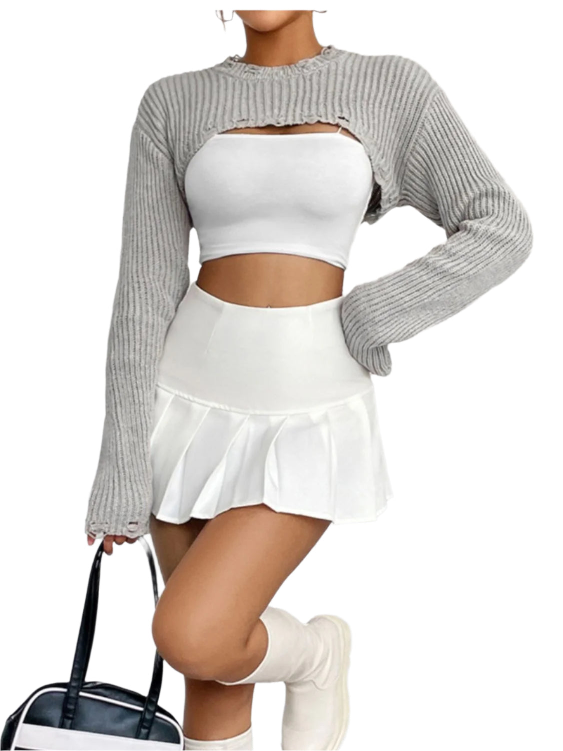 Distressed Long Sleeve Cropped Sweater