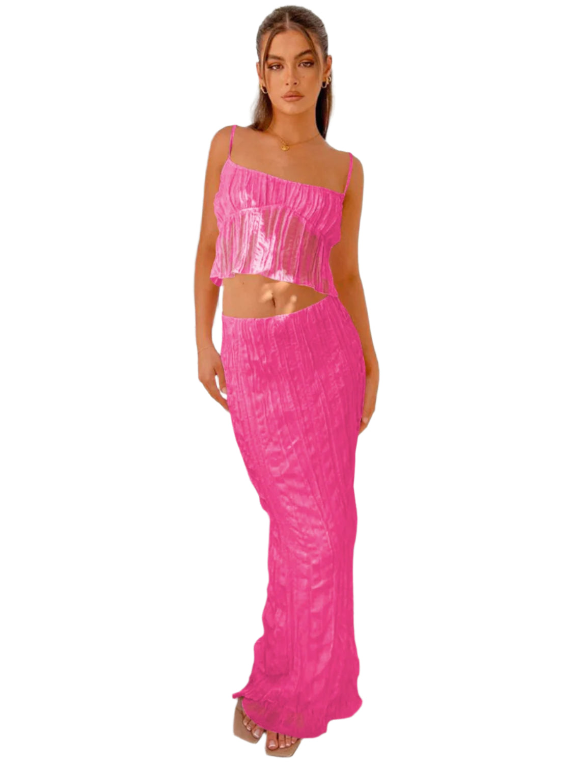 Square Neck Sleeveless Top and Ruched Skirt Set