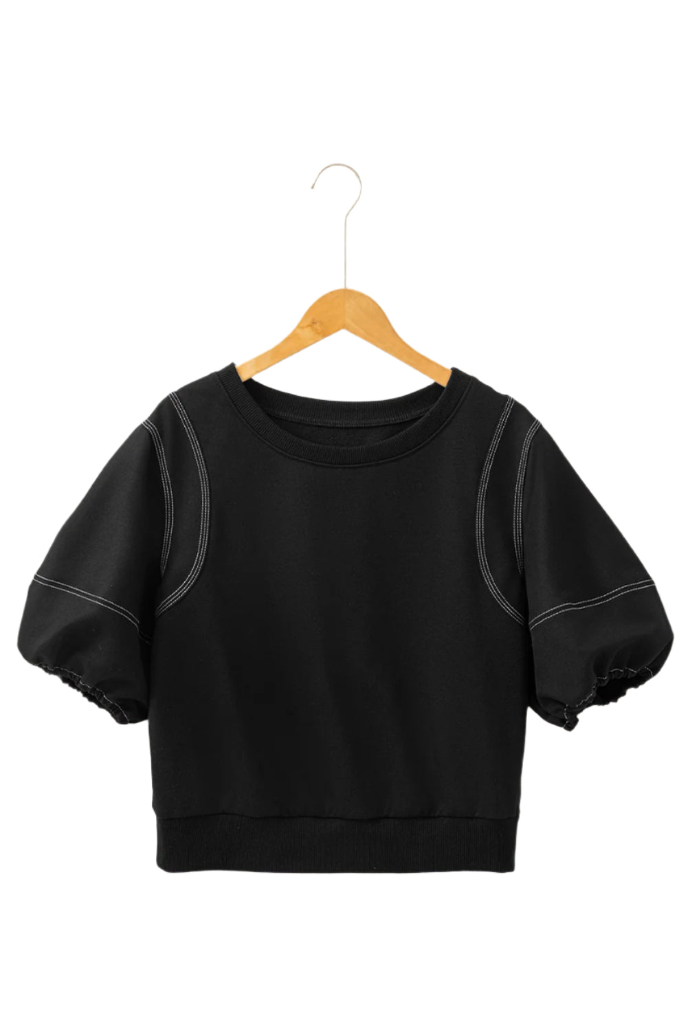 Contrast Stitches Detail Half Sleeve Blouse