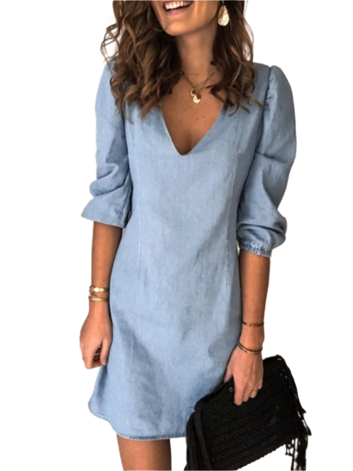 Full Size V-Neck Half Sleeve Dress