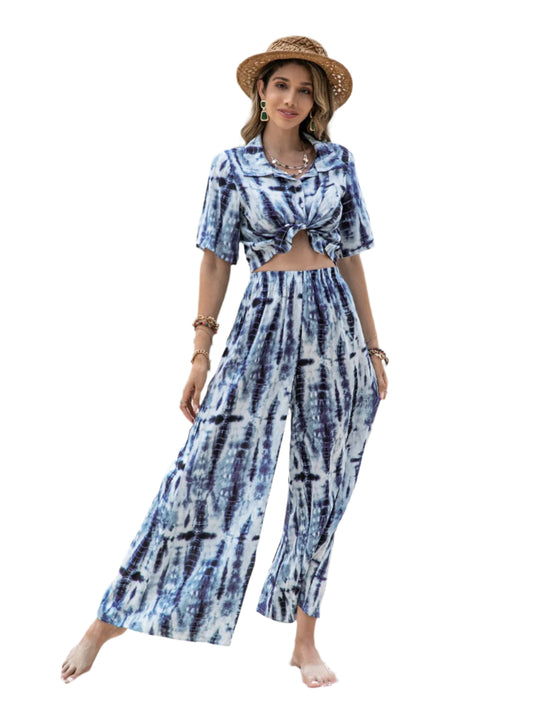 Printed Short Sleeve Shirt and Pants Set