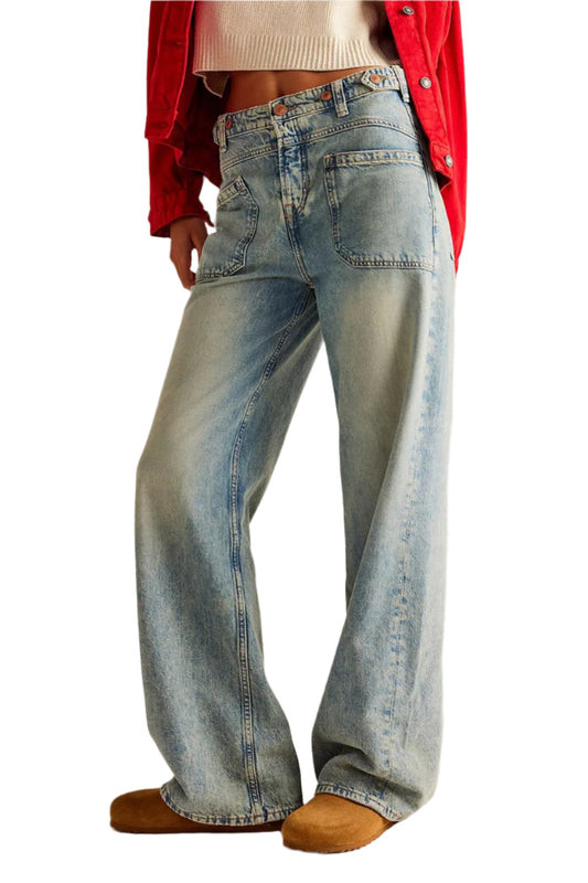 Washed Wide Leg Jeans with Pockets