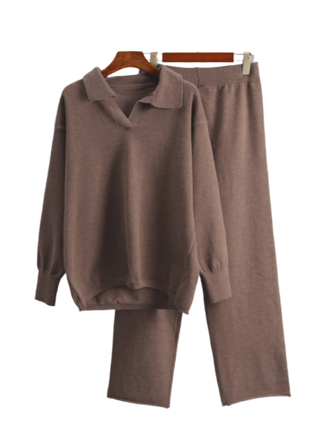 Johnny Collar Long Sleeve Top and Pants Sweater Set