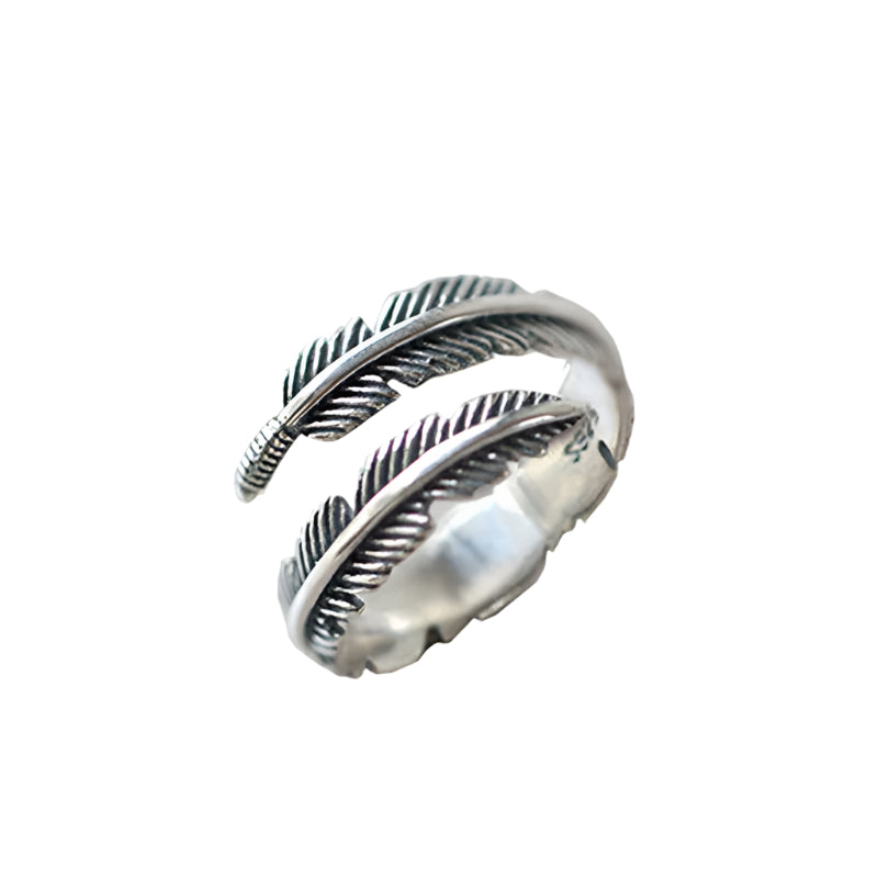 Adjustable 925 Sterling Silver Feather Ring