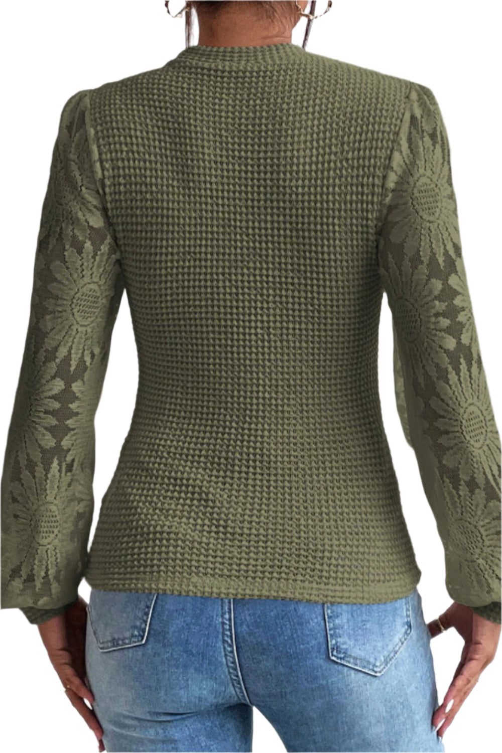 Mock Neck Lace Long Sleeve Top