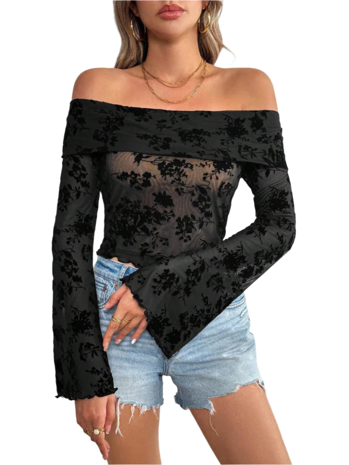 Embroidered Tie Neck Puff Sleeve Blouse