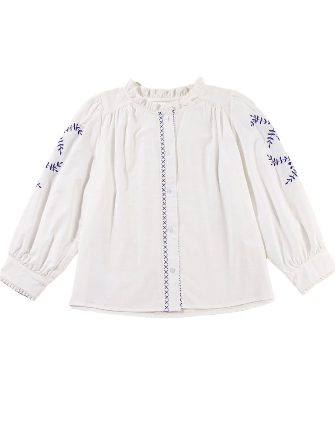 Frill Floral Embroidered Sleeve Shirt