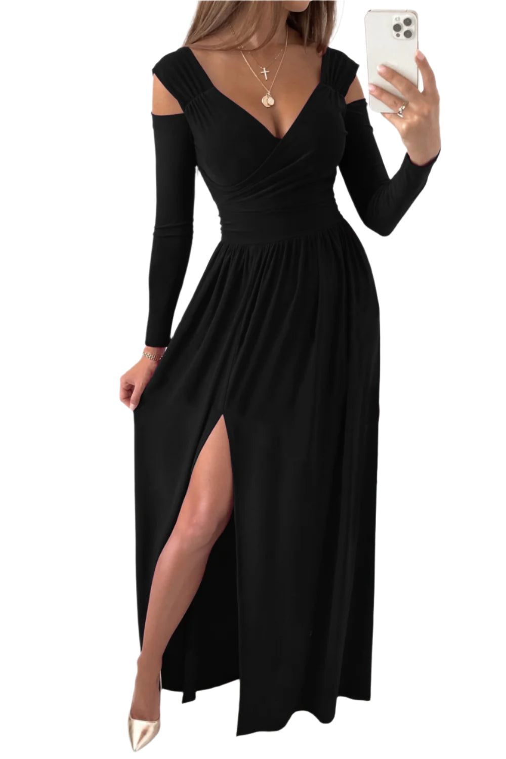 Slit Surplice Long Sleeve Maxi Dress