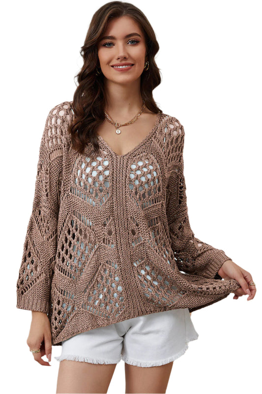 Openwork V-Neck Sweater