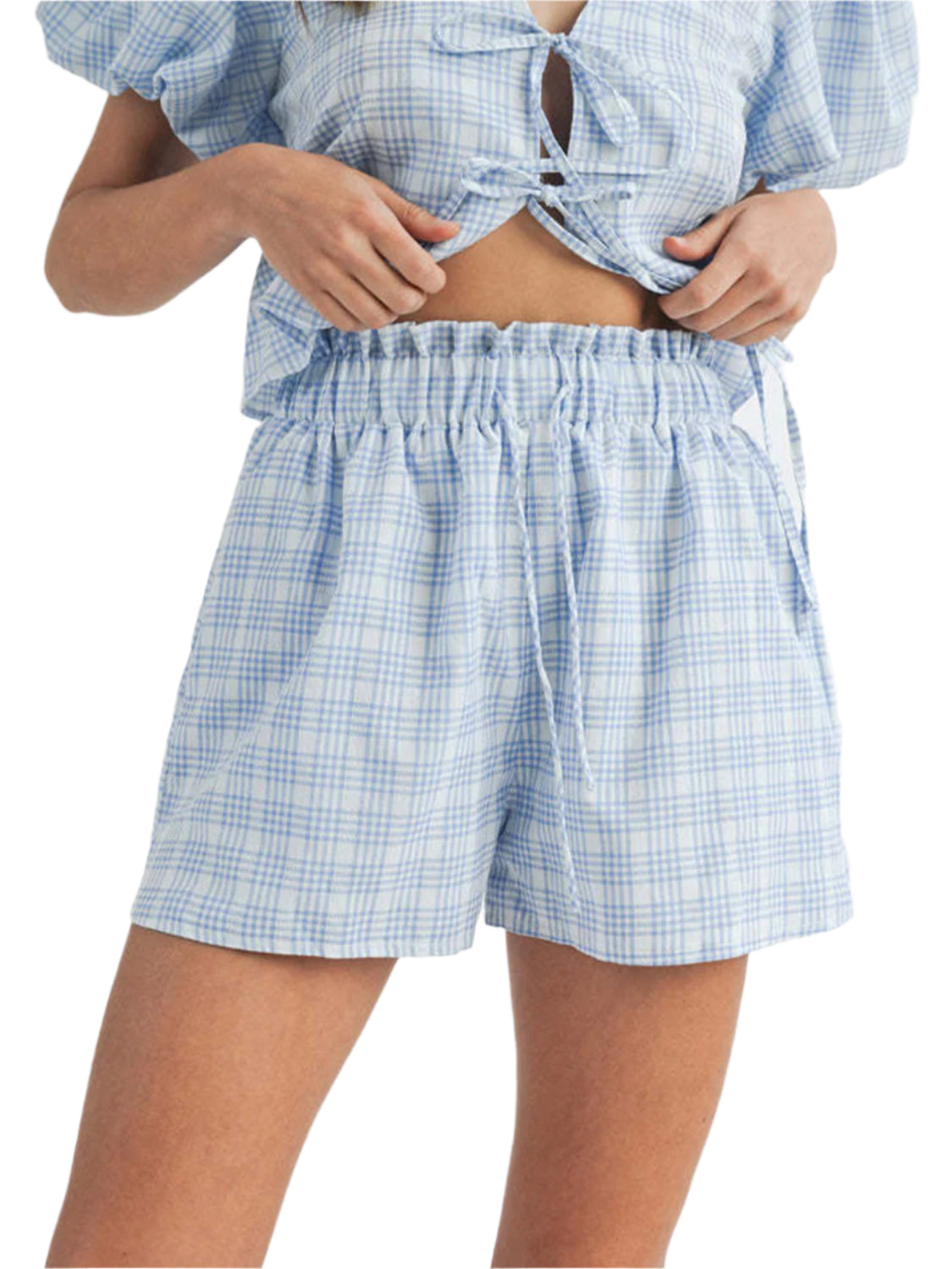 V-Neck Puff Sleeve Top and Shorts Set
