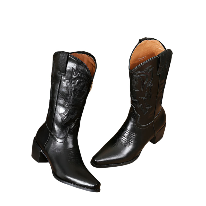 Embroidered PU Leather Western Cowboy Boot