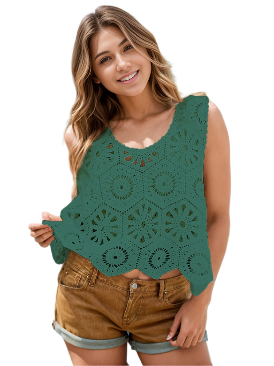 Openwork Round Neck Knit Vest
