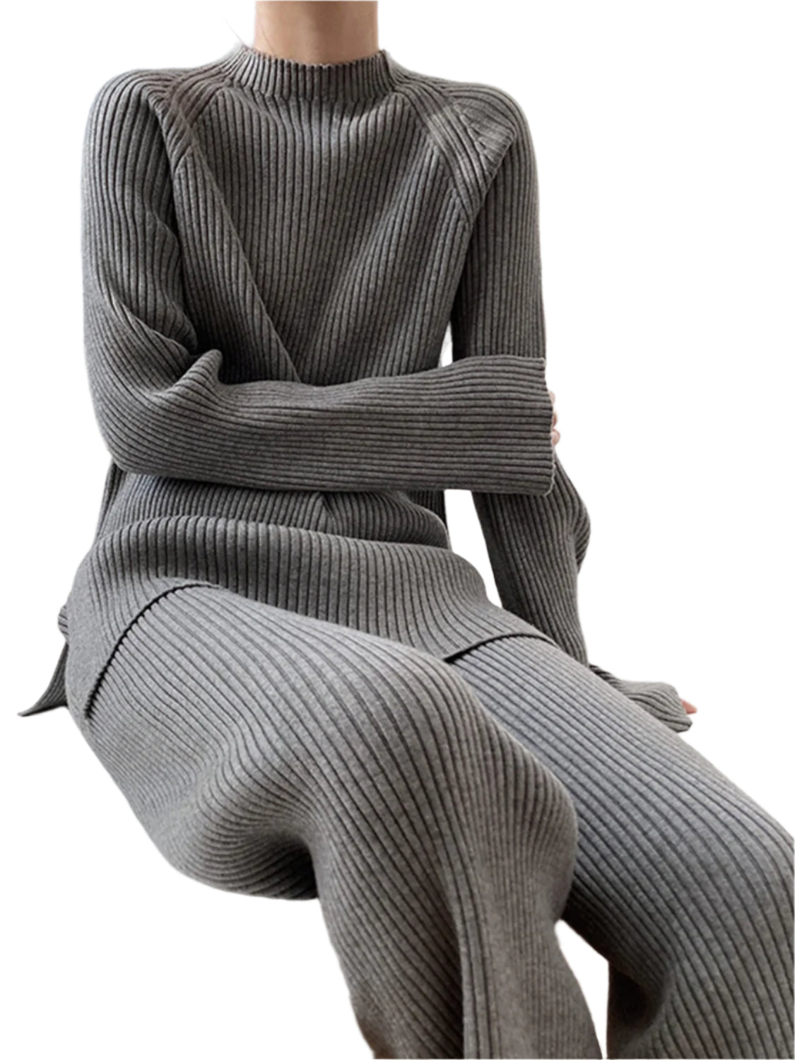 Mock Neck Raglan Sleeve Top and Pants Sweater Set