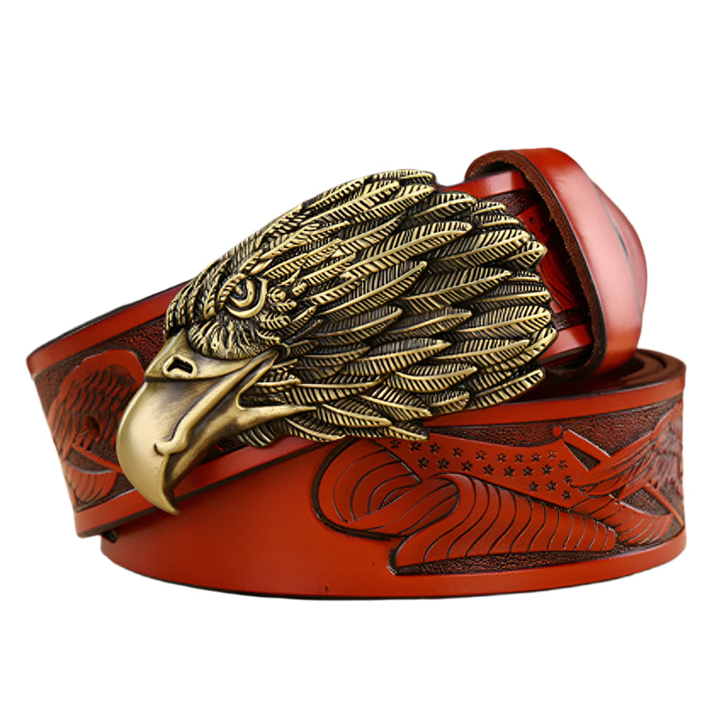 Men's Cowhide Leather American Eagle Buckle Belt