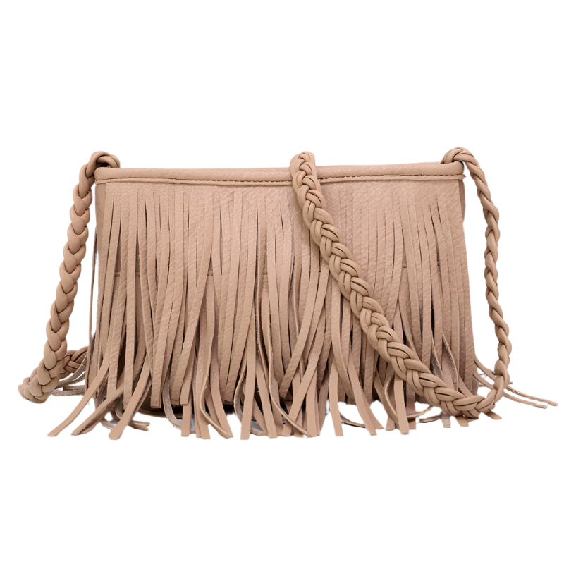 PU Leather Hand Woven Fringe Bag