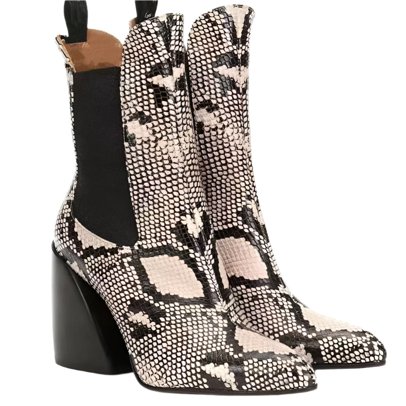 Thick Heel Cowhide Ankle Boots