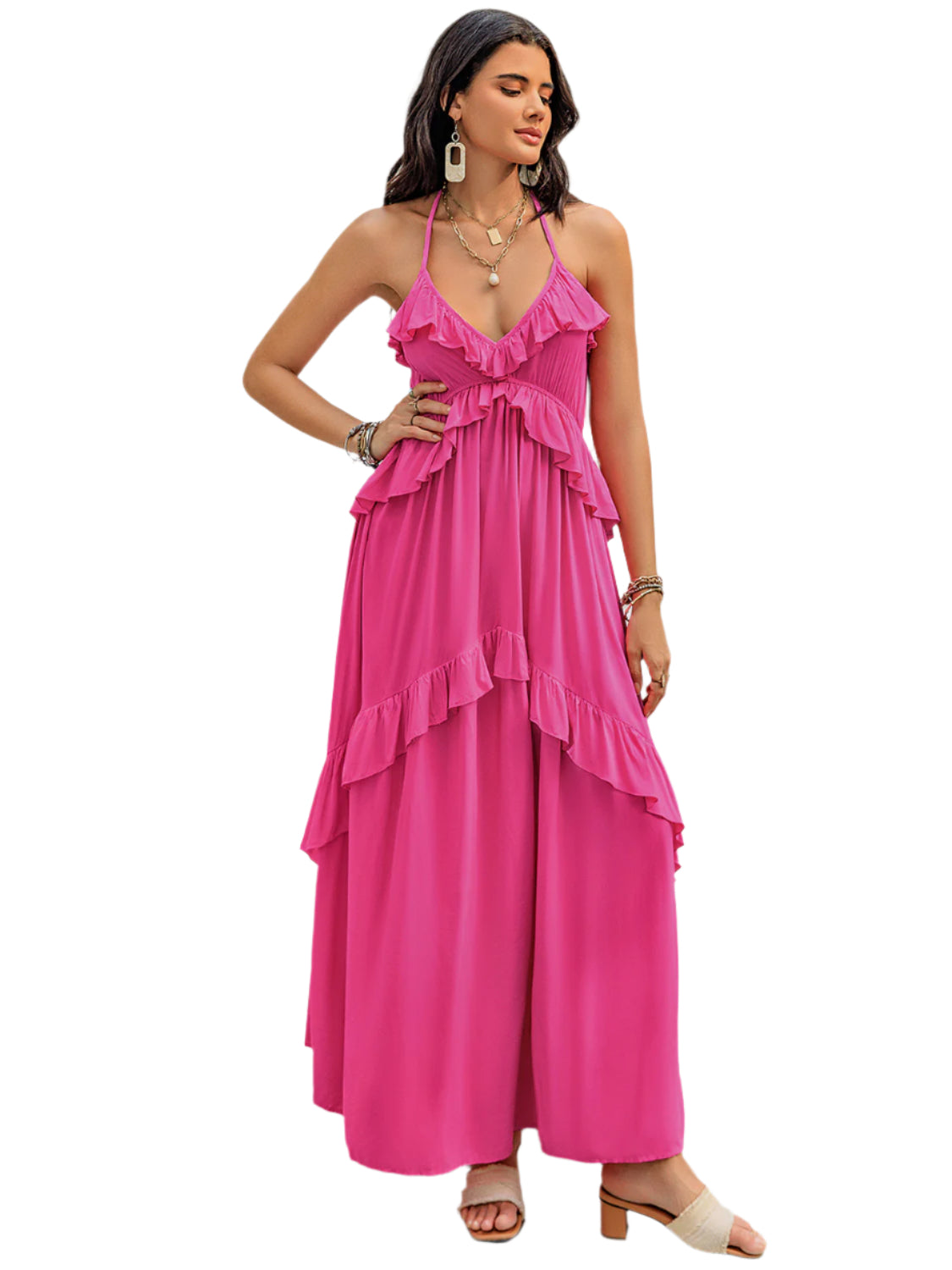 Ruffled Halter Neck Maxi Dress