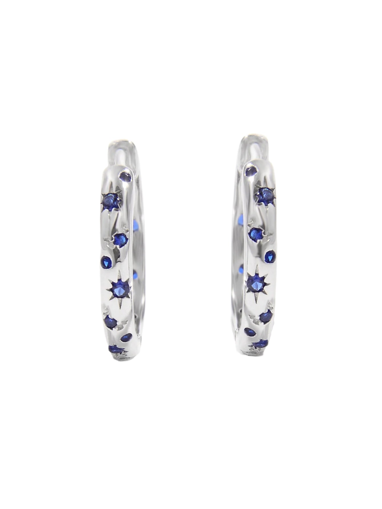 925 Sterling Silver Inlaid Blue Zircon Huggie Earrings