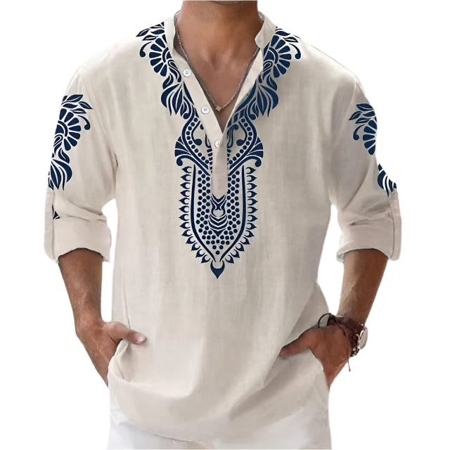 Men's Printed Long Sleeve Beach Shirt