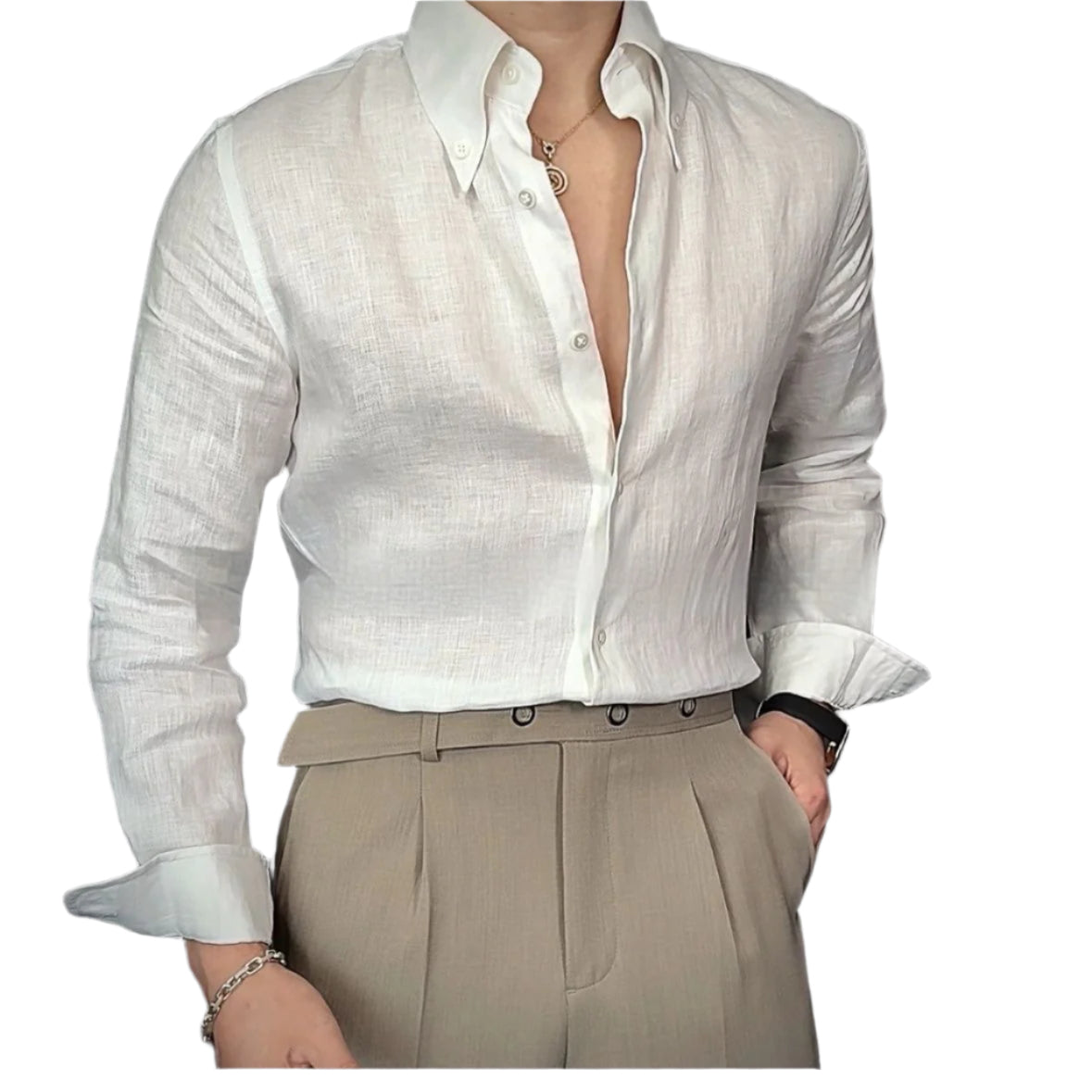 Linen Men's Slim Fit Breathable Button Down Collard Shirt