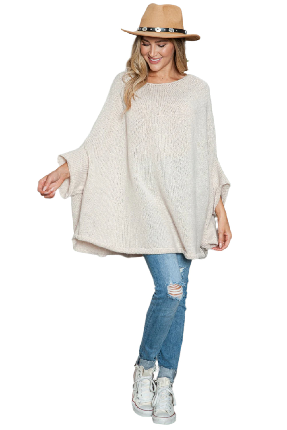 Round Neck Batwing Sleeve Sweater