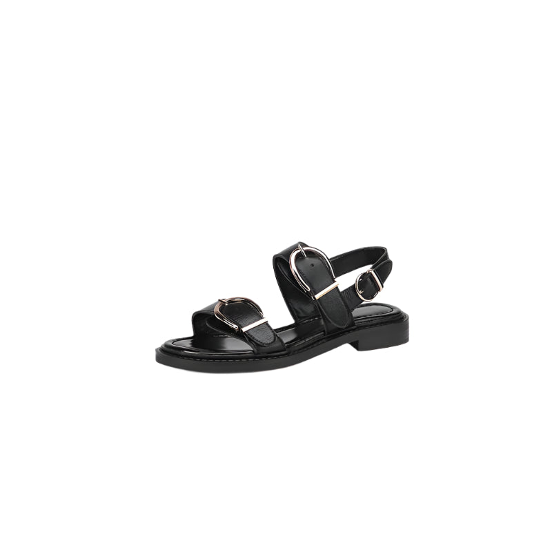 Big Buckle Ankle-Strap Cowhide Leather Sandals