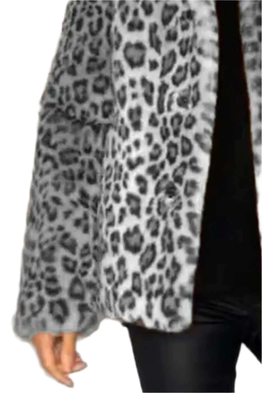 Full Size Leopard Furry Collared Neck Long Sleeve Coat