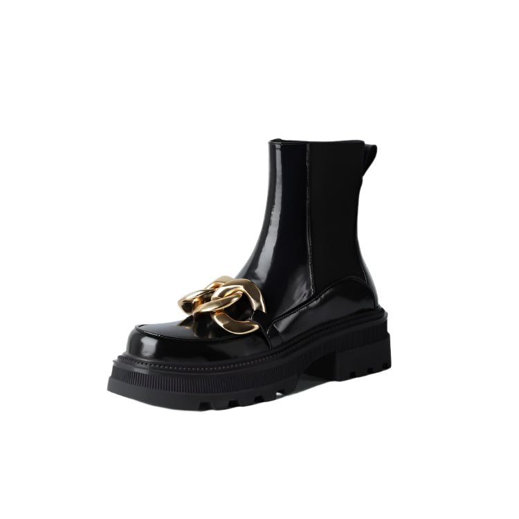 Thick Chain Embellished Cowhide Boots