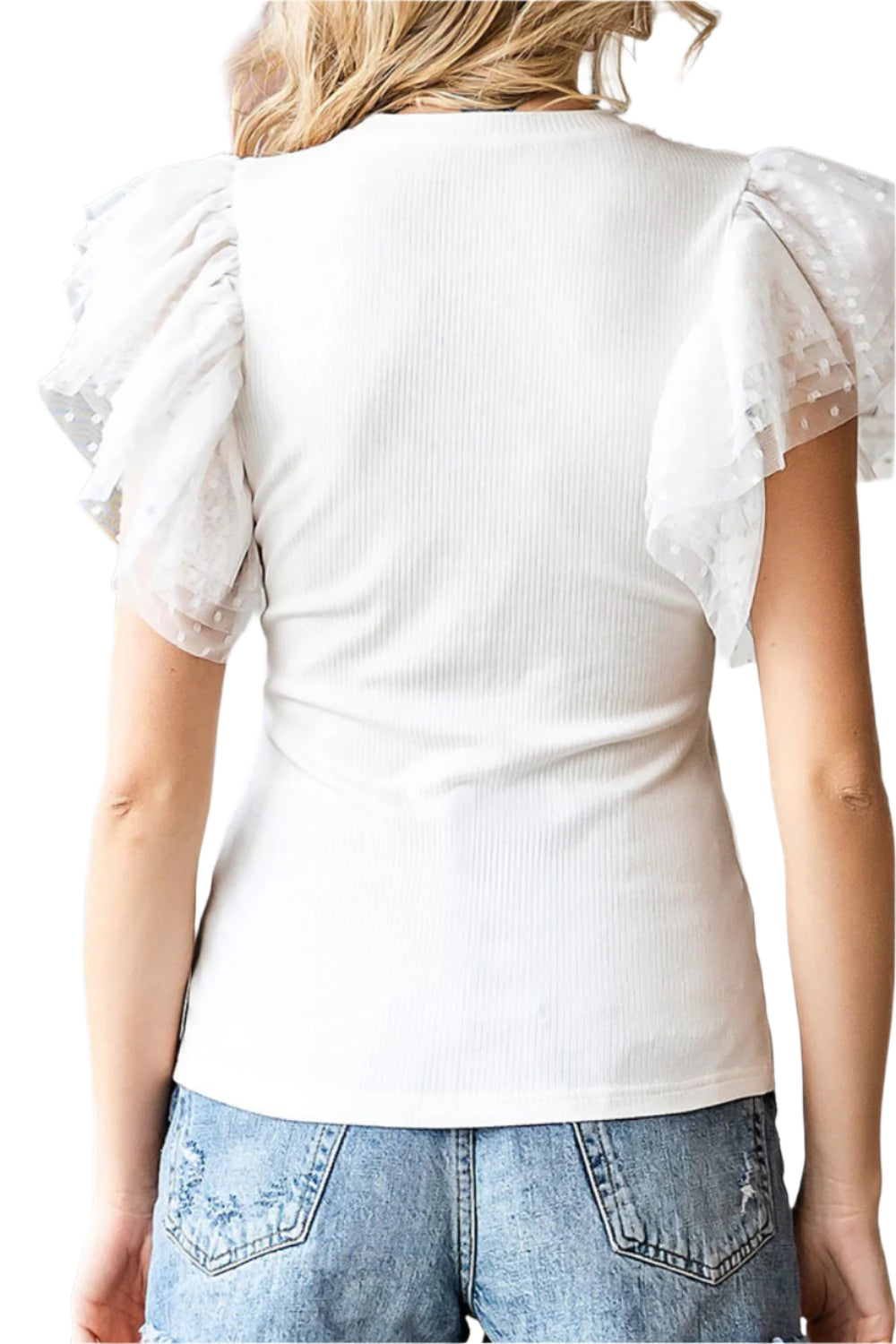Ruffled Round Neck Cap Sleeve Blouse