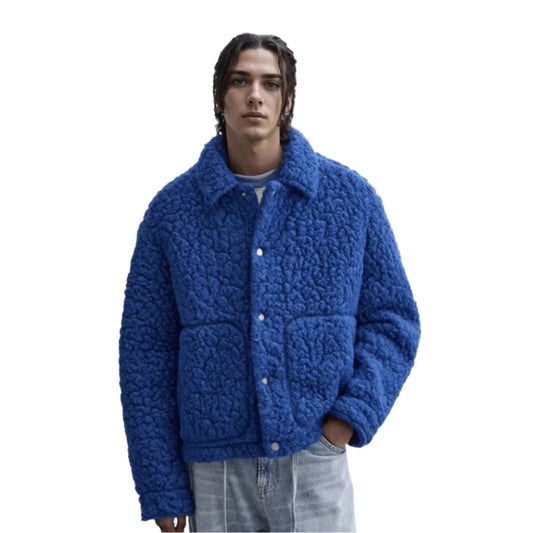 Men's Blue Loose Version Faux Wool Jacket