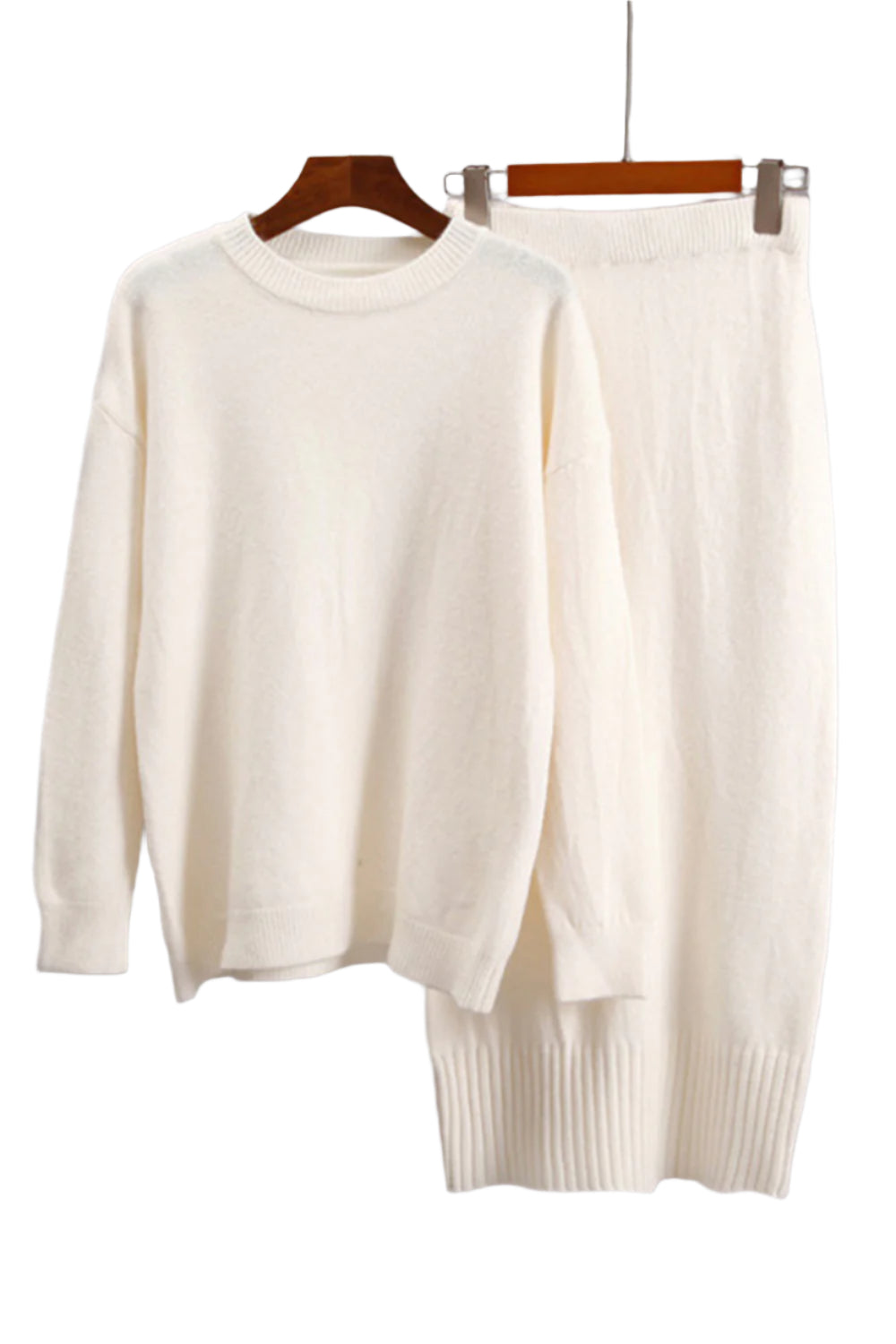 Round Neck Dropped Shoulder Top and Skirt Sweater Set