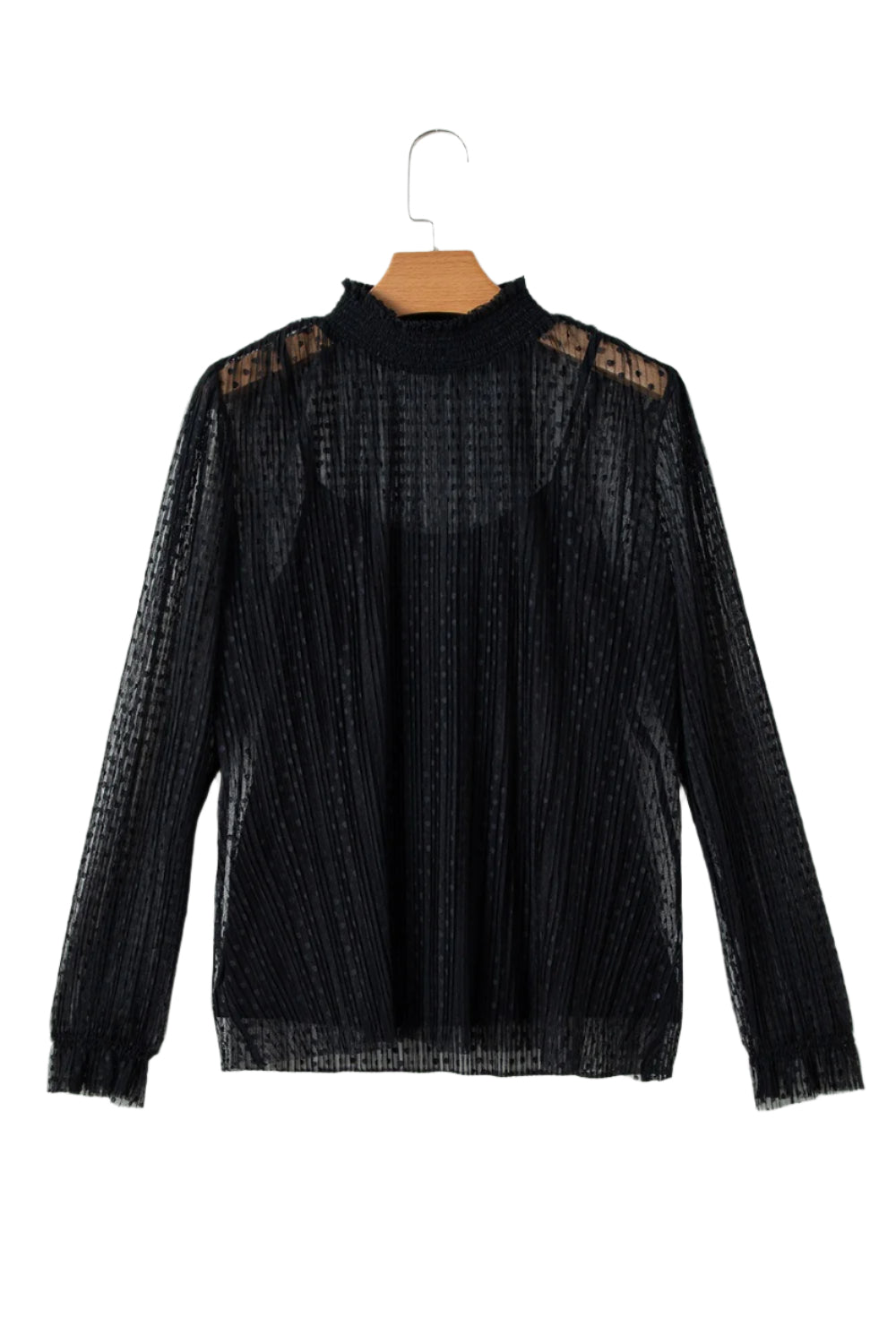 cami and Lace Sheer Mock Neck Long Sleeve Blouse