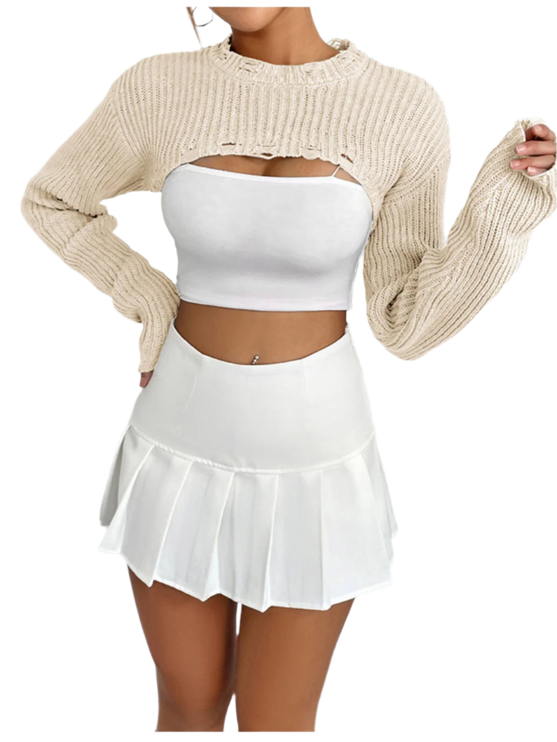 Distressed Long Sleeve Cropped Sweater