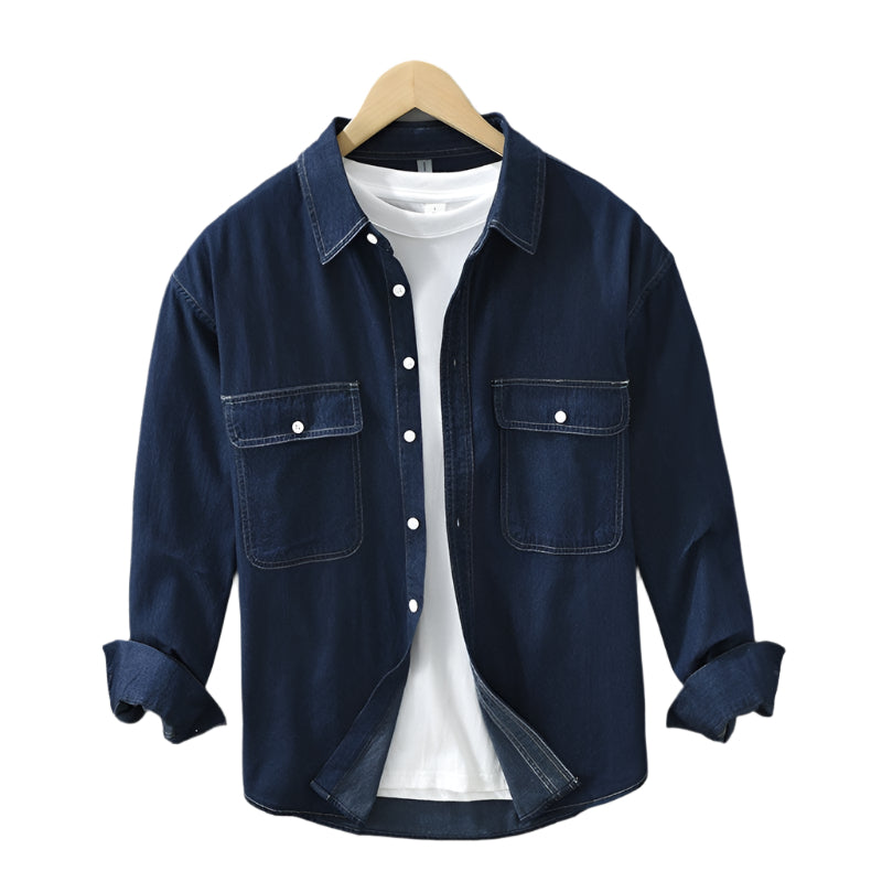 Men's Denim Long Sleeve Loose Button Down Collard Shirt