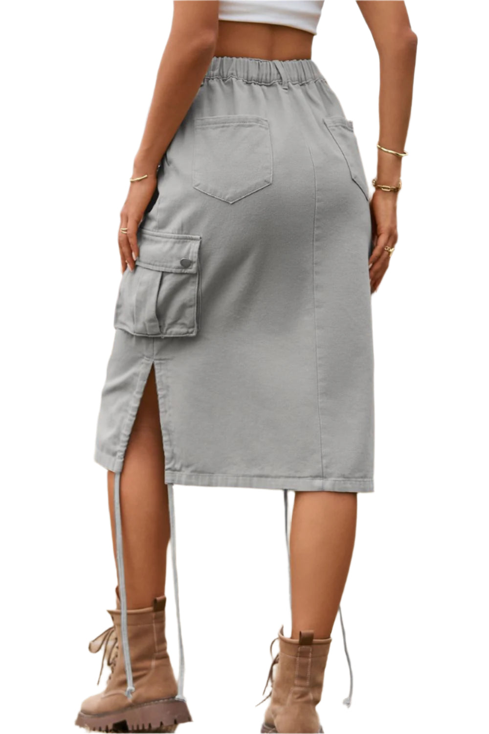 Drawstring Denim Cargo Skirt