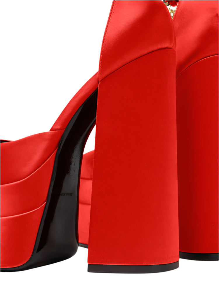 Satin Square Toe Rhinestone with Sheepskin Platform Heels