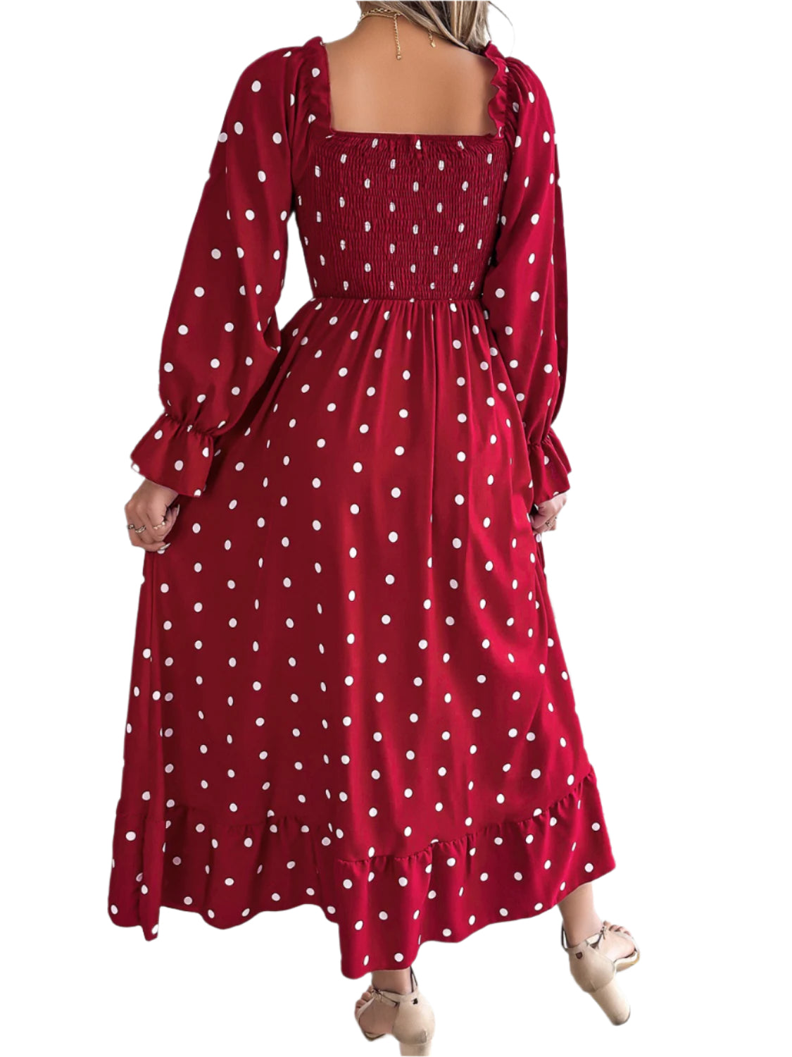 Polka Dot Flounce Sleeve Midi Dress