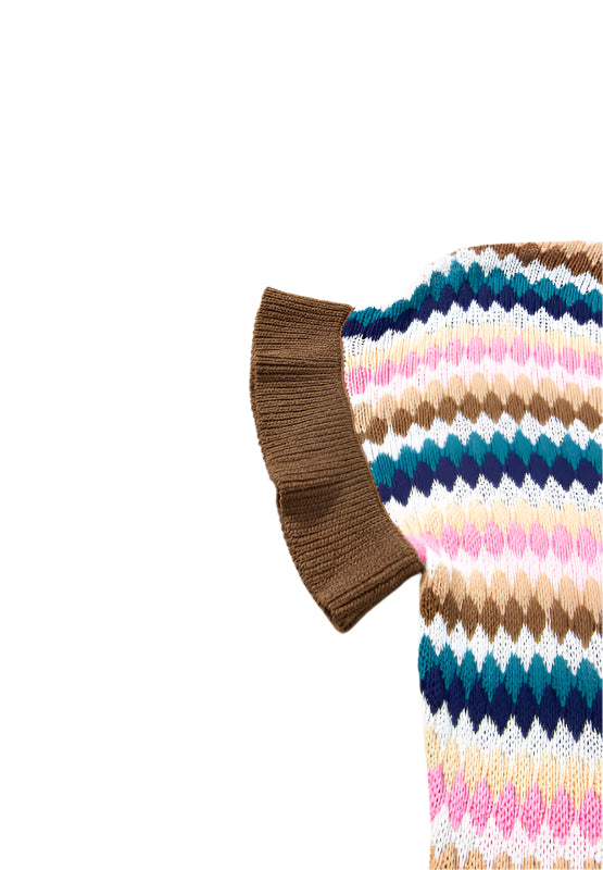Contrast Round Neck Short Sleeve Sweater
