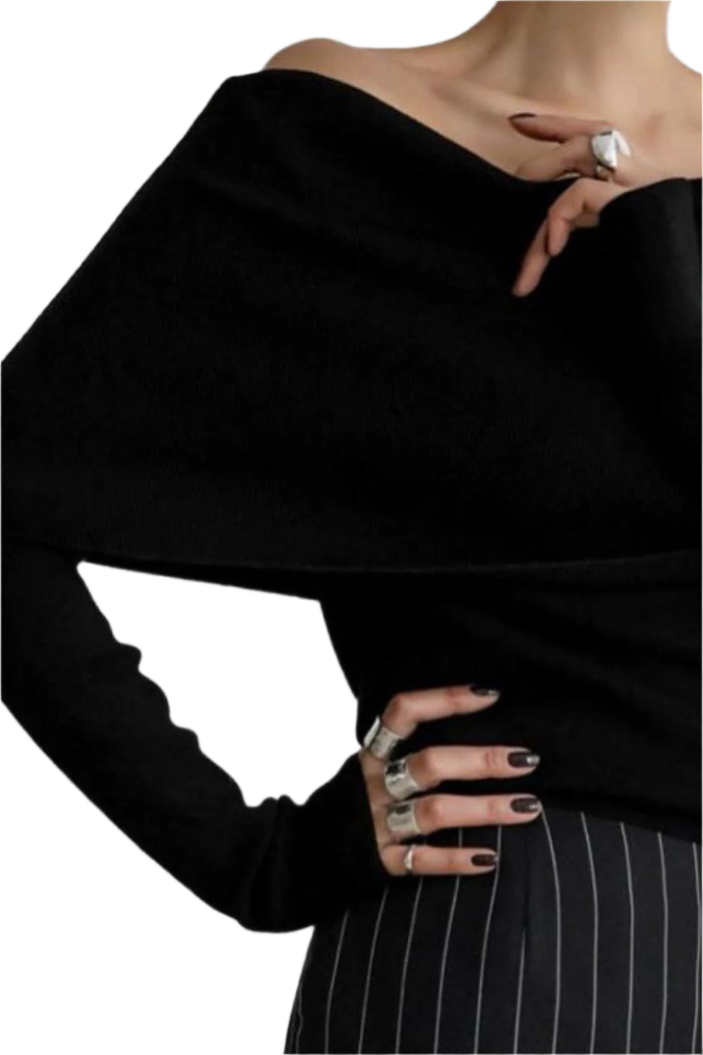 Off-Shoulder Long Sleeve Knit Top