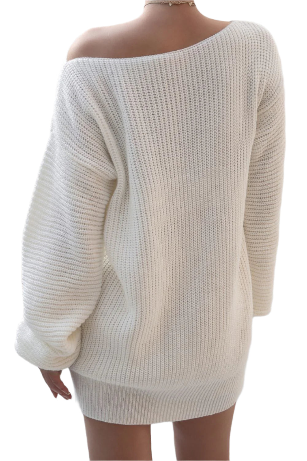 Boat Neck Long Sleeve Mini Sweater Dress