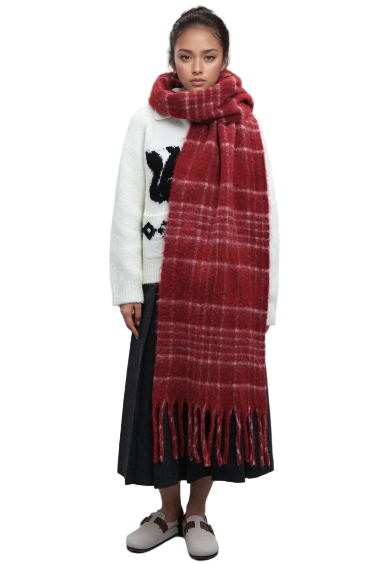 Fringe Plaid Thermal Scarf