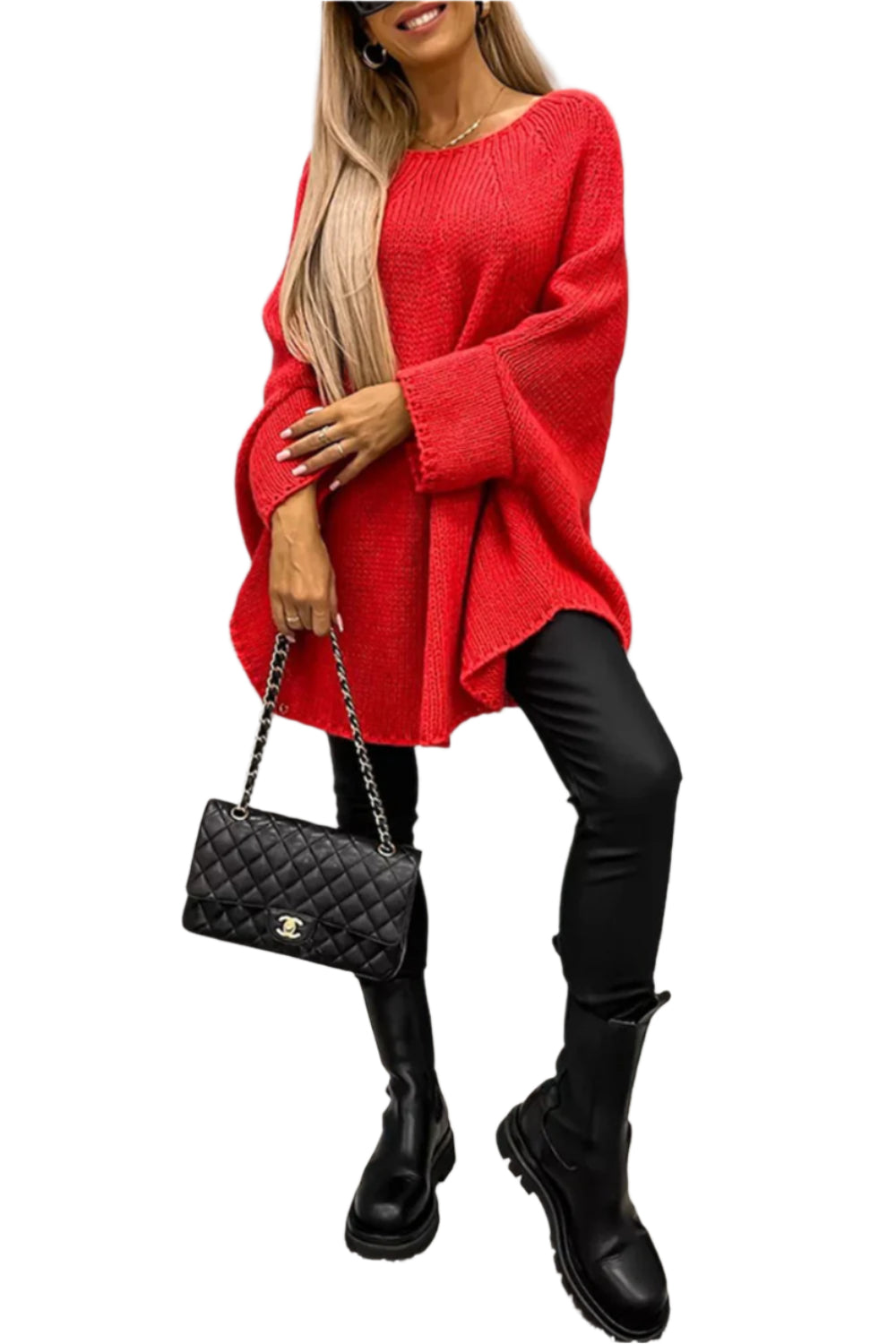 Round Neck Batwing Sleeve Sweater