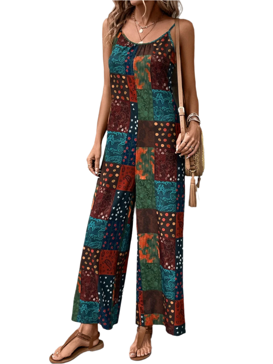 Printed Scoop Neck Spaghetti Strap Jumpsuit