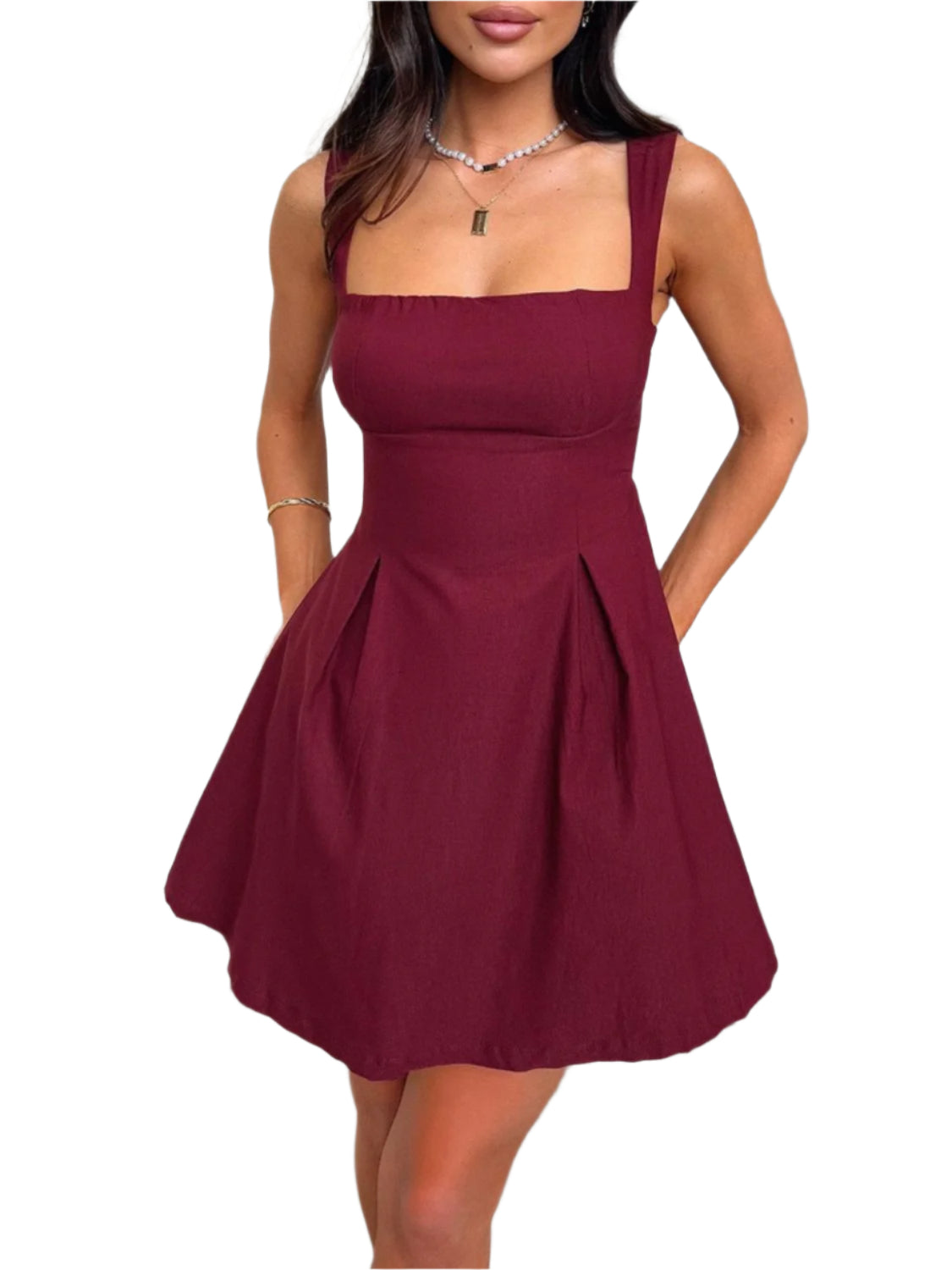 Devine Bow Back Square Neck Mini Dress