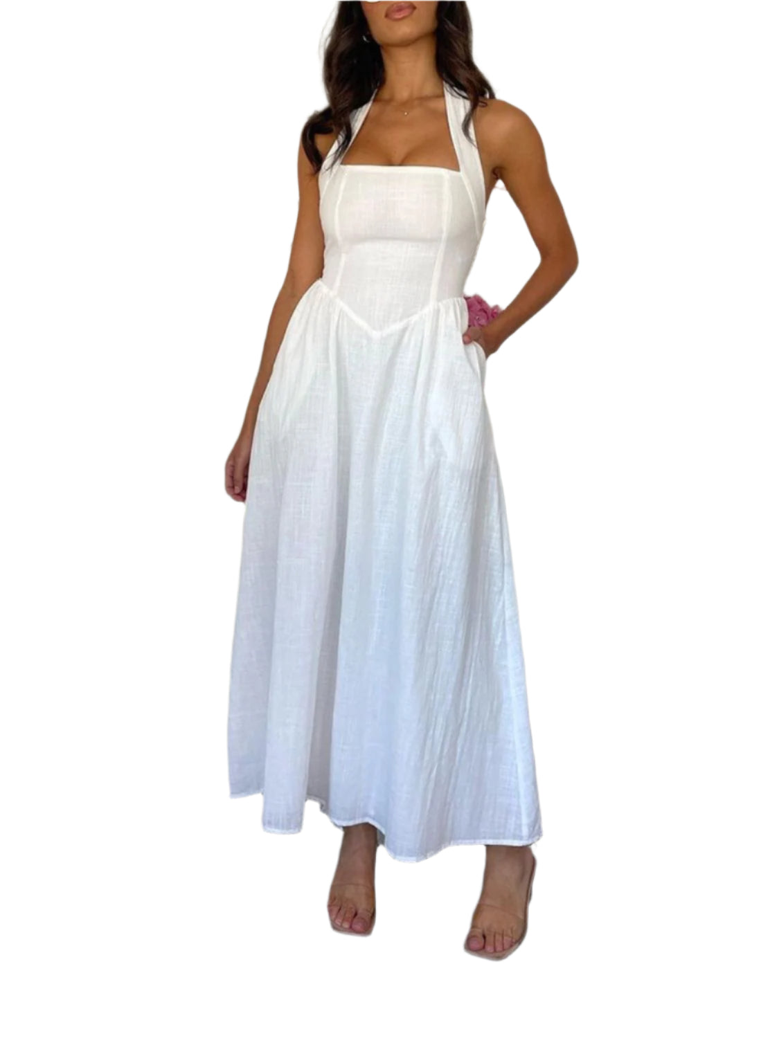 Devine Ruched Halter Neck Midi Dress